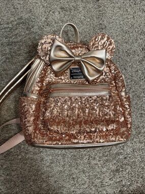 Loungefly Rose Gold Sequin Mini Backpack with Bow Ears